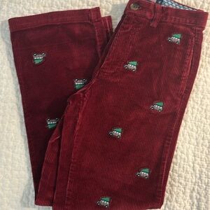 Vineyard Vines Kids Red Corduroy Pants with Embroidery